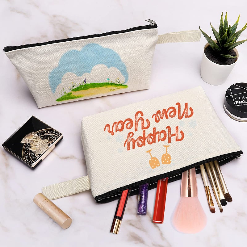 Sinzip 10 Pieces Cotton Canvas Makeup Bag with Bottom  Multi-Purpose Cosmetic Bag with Zipper Travel Toiletry Pouch  Blank DIY Craft Bag Pencil Bag (M  White)  MN-WB07 - Image 3